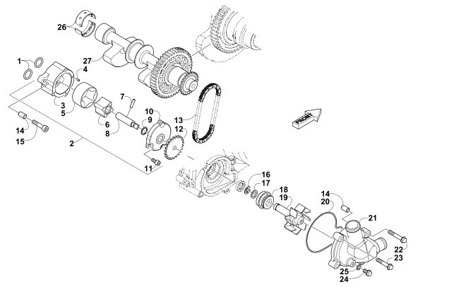 Parts Diagram for Arctic Cat 2015 WILDCAT TRAIL XT ATV OIL PUMP AND WATER PUMP ASSEMBLIES