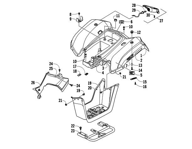 Parts Diagram for Arctic Cat 2014 150 UTILITY ATV REAR BODY PANEL AND TAILLIGHT ASSEMBLIES