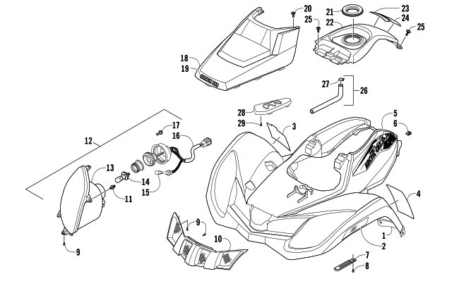 Parts Diagram for Arctic Cat 2014 300 2X4 UTILITY ATV FRONT BODY AND HEADLIGHT ASSEMBLY