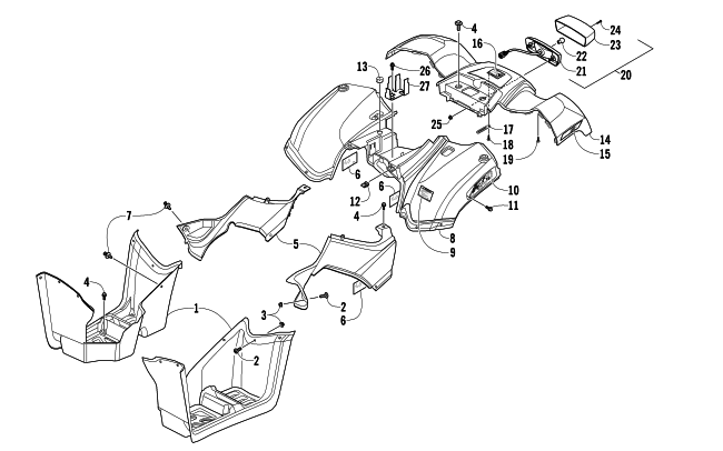 Parts Diagram for Arctic Cat 2014 300 2X4 UTILITY ATV REAR BODY AND TAILLIGHT ASSEMBLY