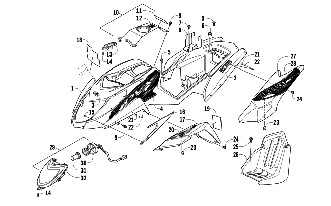 Parts Diagram for Arctic Cat 2014 300 DVX ATV BODY PANEL AND HEADLIGHT ASSEMBLY