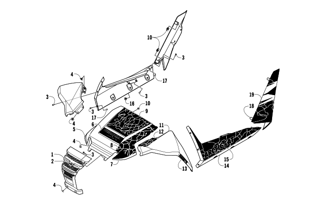 Parts Diagram for Arctic Cat 2014 WILDCAT X LTD ATV FRONT AND SIDE PANEL ASSEMBLIES