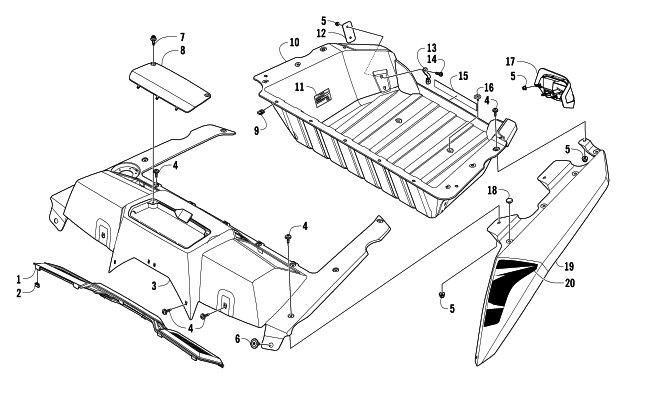 Parts Diagram for Arctic Cat 2014 WILDCAT X LTD ATV CARGO BOX AND TAILLIGHT ASSEMBLY