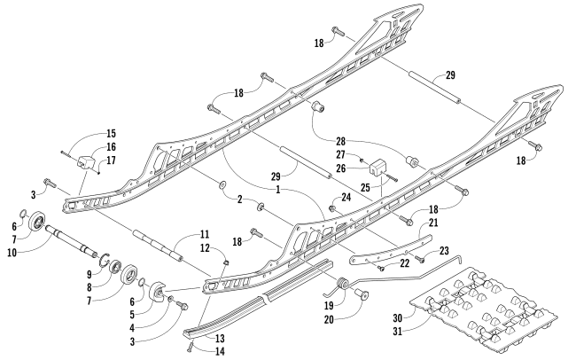 Parts Diagram for Arctic Cat 2015 M 9000 HCR 162 SNOWMOBILE SLIDE RAIL AND TRACK ASSEMBLY