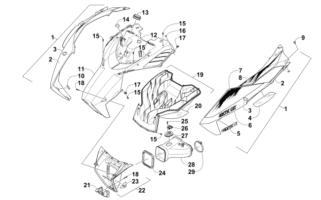 Parts Diagram for Arctic Cat 2015 XF 6000 SNO PRO ES 137 SNOWMOBILE HOOD AND AIR INTAKE ASSEMBLY