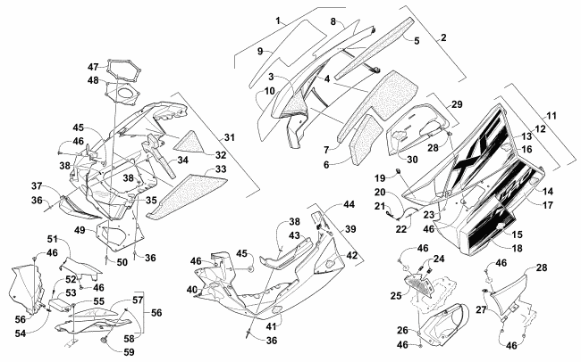 Parts Diagram for Arctic Cat 2015 XF 6000 SNO PRO ES 137 SNOWMOBILE SKID PLATE AND SIDE PANEL ASSEMBLY