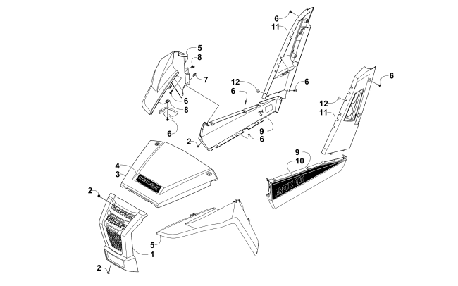 Parts Diagram for Arctic Cat 2015 WILDCAT TRAIL LIME ATV FRONT AND SIDE PANEL ASSEMBILES