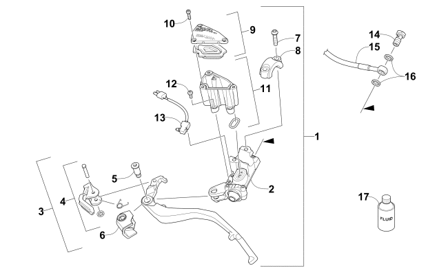Parts Diagram for Arctic Cat 2015 XF 7000 SNO PRO LTD 137 SNOWMOBILE HYDRAULIC BRAKE CONTROL ASSEMBLY