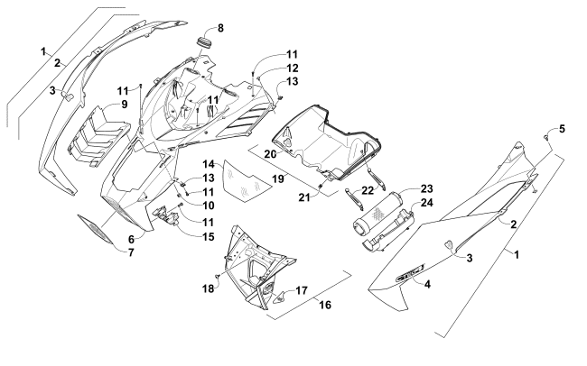 Parts Diagram for Arctic Cat 2015 ZR 9000 EL TIGRE SNOWMOBILE HOOD AND AIR INTAKE ASSEMBLY