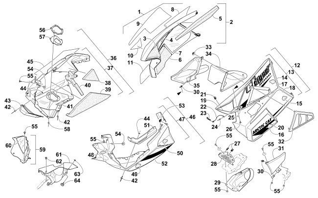 Parts Diagram for Arctic Cat 2015 ZR 9000 EL TIGRE SNOWMOBILE SKID PLATE AND SIDE PANEL ASSEMBLY