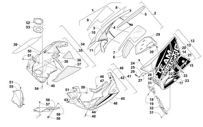 Parts Diagram for Arctic Cat 2015 ZR 7000 SNO PRO RR SNOWMOBILE SKID PLATE AND SIDE PANEL ASSEMBLY