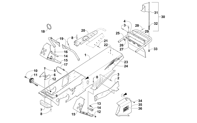 Parts Diagram for Arctic Cat 2015 ZR 120 SNOWMOBILE CHASSIS, FOOTREST, AND REAR BUMPER ASSEMBLY