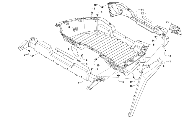 Parts Diagram for Arctic Cat 2014 WILDCAT TRAIL LIME ATV CARGO BOX AND TAILLIGHT ASSEMBLY
