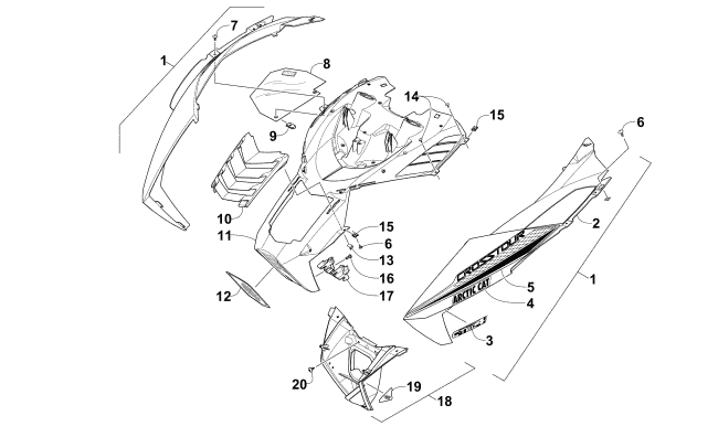 Parts Diagram for Arctic Cat 2015 XF 7000 CROSS-TOUR 141 SNOWMOBILE HOOD AND AIR INTAKE ASSEMBLY