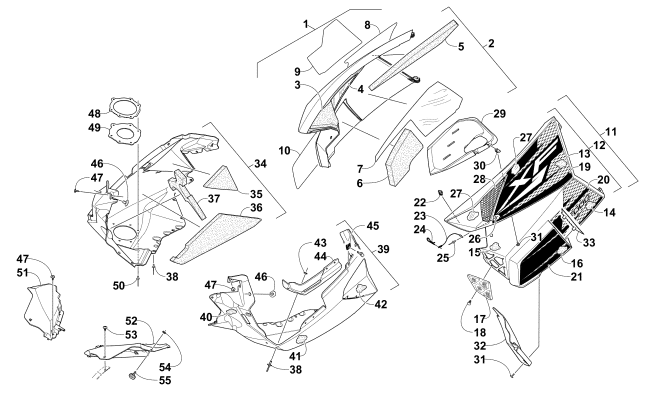 Parts Diagram for Arctic Cat 2015 XF 7000 CROSS-TOUR 141 SNOWMOBILE SKID PLATE AND SIDE PANEL ASSEMBLY