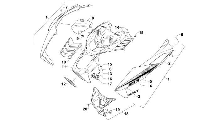 Parts Diagram for Arctic Cat 2015 XF 7000 LXR 137 SNOWMOBILE HOOD ASSEMBLY