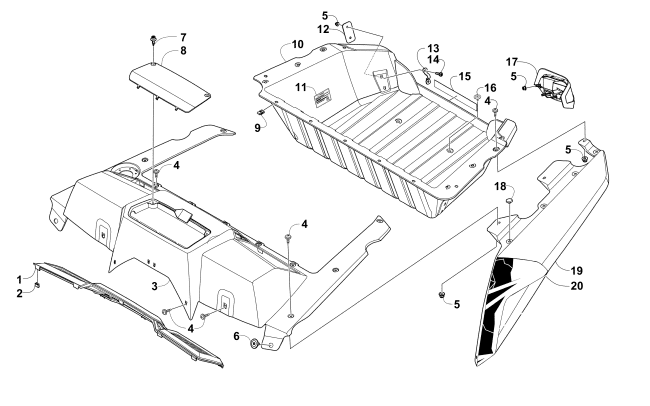 Parts Diagram for Arctic Cat 2014 WILDCAT 4X LTD ATV CARGO BOX AND TAILLIGHT ASSEMBLY