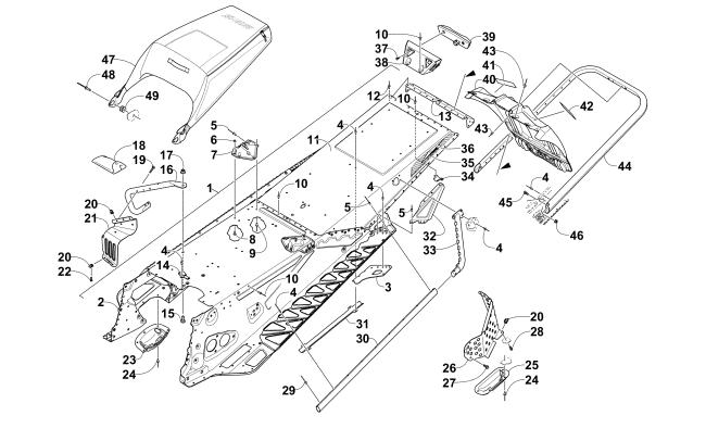 Parts Diagram for Arctic Cat 2015 ZR 8000 LXR SNOWMOBILE TUNNEL, REAR BUMPER, AND SNOWFLAP ASSEMBLY