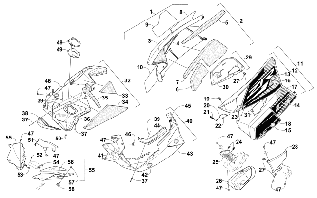 Parts Diagram for Arctic Cat 2015 ZR 8000 LXR SNOWMOBILE SKID PLATE AND SIDE PANEL ASSEMBLY