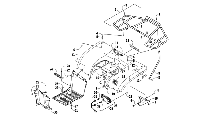 Parts Diagram for Arctic Cat 2014 400 CR ATV REAR BODY, RACK, AND TAILLIGHT ASSEMBLY