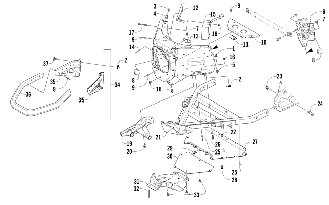 Parts Diagram for Arctic Cat 2015 XF 8000 CROSS-COUNTRY SNO PRO 141 SNOWMOBILE FRONT BUMPER AND FRAME ASSEMBLY