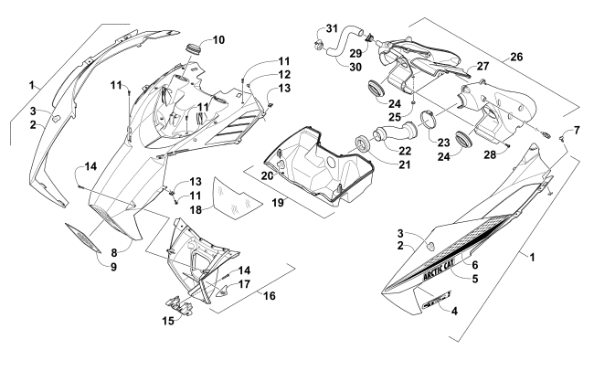 Parts Diagram for Arctic Cat 2015 ZR 5000 LXR SNOWMOBILE HOOD AND AIR INTAKE ASSEMBLY