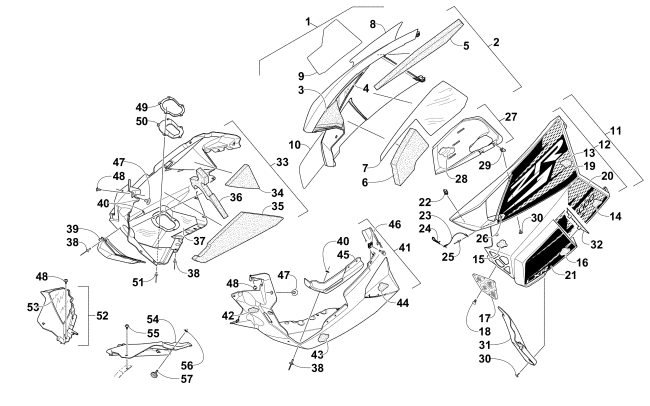 Parts Diagram for Arctic Cat 2015 ZR 5000 LXR SNOWMOBILE SKID PLATE AND SIDE PANEL ASSEMBLY