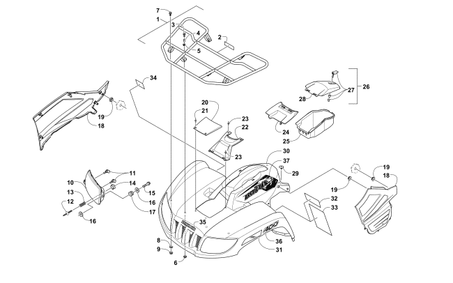 Parts Diagram for Arctic Cat 2014 TRV 400 ATV FRONT RACK, BODY PANEL, AND HEADLIGHT ASSEMBLIES