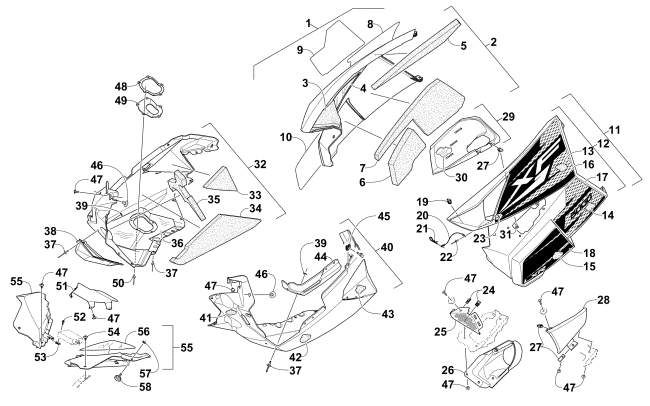 Parts Diagram for Arctic Cat 2015 XF 8000 LXR 137 SNOWMOBILE SKID PLATE AND SIDE PANEL ASSEMBLY