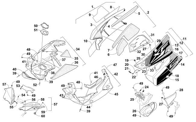 Parts Diagram for Arctic Cat 2015 XF 8000 CROSS-TOUR 141 SNOWMOBILE SKID PLATE AND SIDE PANEL ASSEMBLY