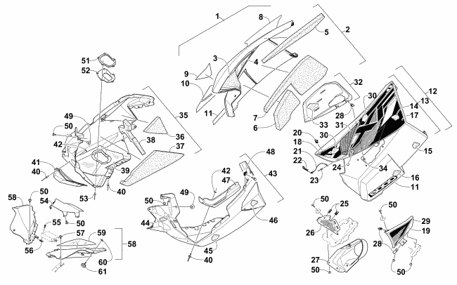 Parts Diagram for Arctic Cat 2015 XF 8000 CROSS-COUNTRY SNO PRO 141 SNOWMOBILE SKID PLATE AND SIDE PANEL ASSEMBLY