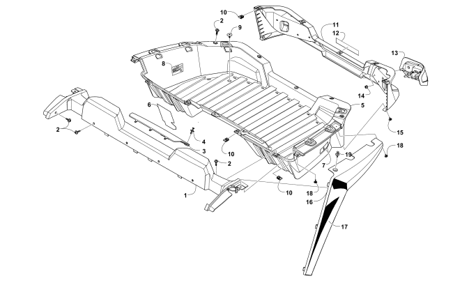 Parts Diagram for Arctic Cat 2014 WILDCAT TRAIL XT ATV CARGO BOX AND TAILLIGHT ASSEMBLY