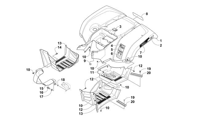 Parts Diagram for Arctic Cat 2015 700 DIESEL ATV REAR BODY PANEL AND FOOTWELL ASSEMBLIES