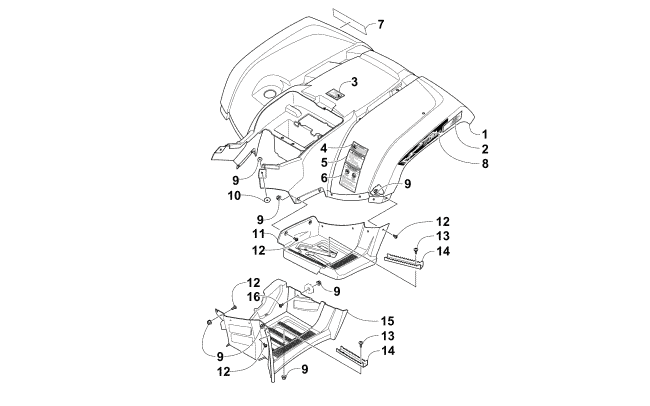 Parts Diagram for Arctic Cat 2015 TRV 500 ATV REAR BODY PANEL AND FOOTWELL ASSEMBLIES