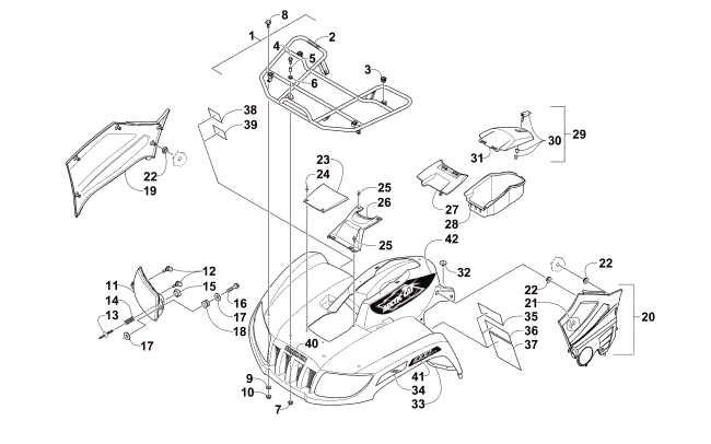 Parts Diagram for Arctic Cat 2015 1000 XT ATV FRONT RACK, BODY PANEL, AND HEADLIGHT ASSEMBLIES