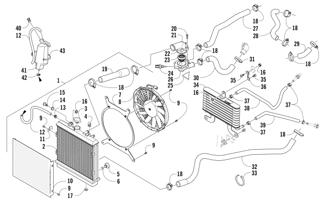 Parts Diagram for Arctic Cat 2015 TRV 1000 LTD ATV COOLING ASSEMBLY