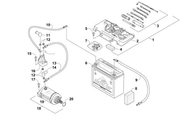 Parts Diagram for Arctic Cat 2015 TRV 1000 LTD ATV BATTERY AND STARTER ASSEMBLY