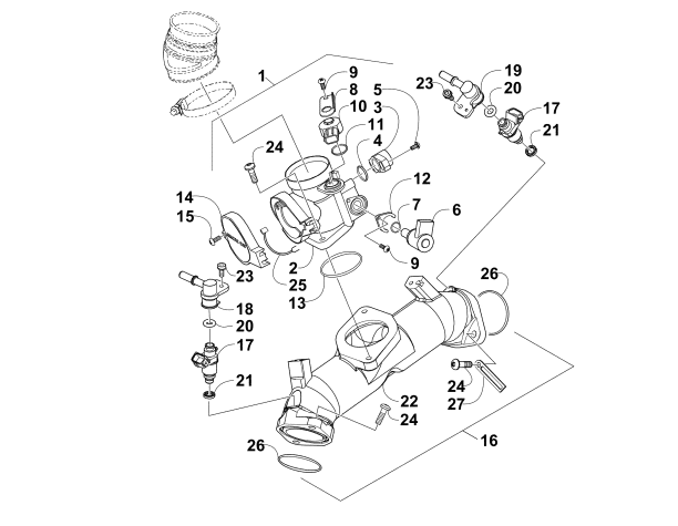 Parts Diagram for Arctic Cat 2015 TRV 1000 XT ATV THROTTLE BODY ASSEMBLY