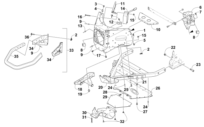 Parts Diagram for Arctic Cat 2015 XF 6000 SNO PRO ES 137 EARLY BUILD SNOWMOBILE FRONT BUMPER AND FRAME ASSEMBLY