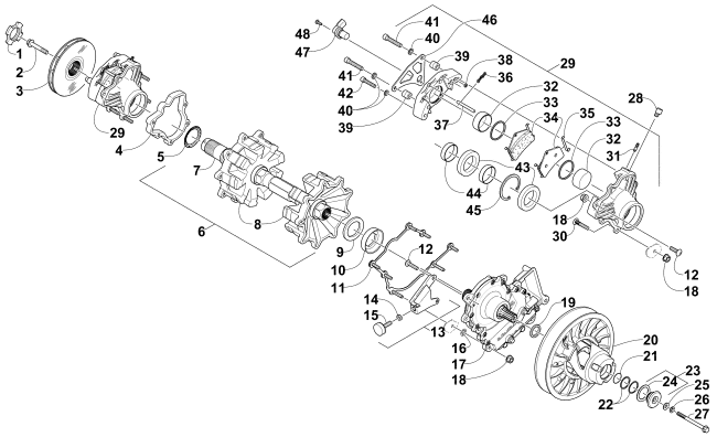 Parts Diagram for Arctic Cat 2015 BEARCAT 2000 XT SNOWMOBILE DRIVE TRAIN SHAFT AND BRAKE ASSEMBLIES