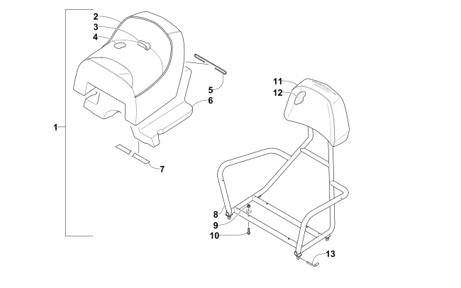 Parts Diagram for Arctic Cat 2015 BEARCAT 2000 XTE SNOWMOBILE PASSENGER SEAT AND BACKREST ASSEMBLY