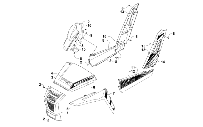 Parts Diagram for Arctic Cat 2015 WILDCAT TRAIL LIMITED ATV FRONT AND SIDE PANEL ASSEMBLIES