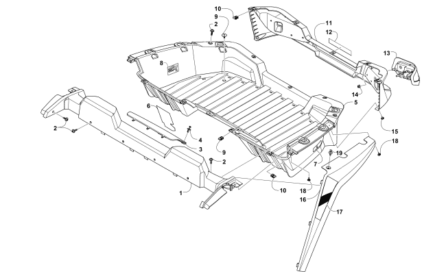 Parts Diagram for Arctic Cat 2015 WILDCAT TRAIL XT ATV CARGO BOX AND TAILLIGHT ASSEMBLY