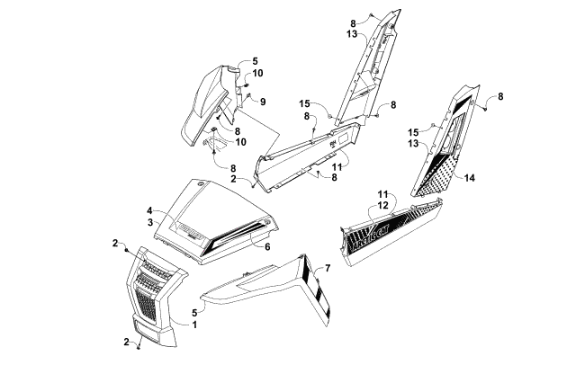 Parts Diagram for Arctic Cat 2015 WILDCAT TRAIL XT ATV FRONT AND SIDE PANEL ASSEMBLIES