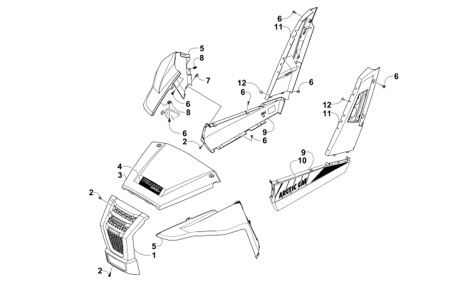 Parts Diagram for Arctic Cat 2015 WILDCAT SPORT LIME ATV FRONT AND SIDE PANEL ASSEMBLIES