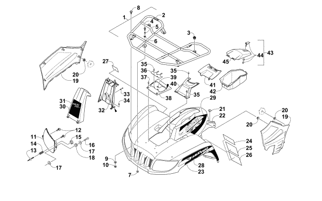 Parts Diagram for Arctic Cat 2015 700 MUD PRO LTD ATV FRONT RACK, BODY PANEL, AND HEADLIGHT ASSEMBLIES
