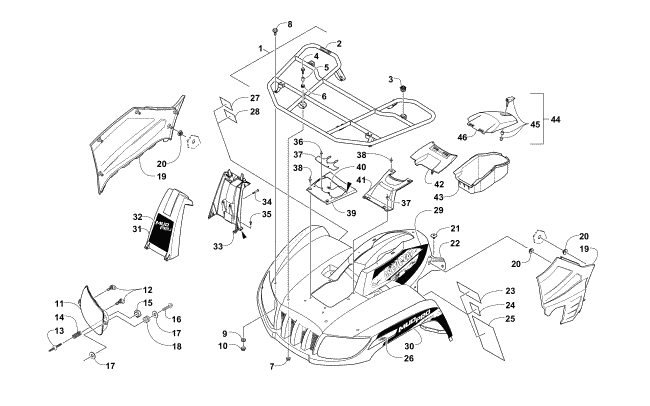 Parts Diagram for Arctic Cat 2015 1000 MUD PRO LTD ATV FRONT RACK, BODY PANEL, AND HEADLIGHT ASSEMBLIES
