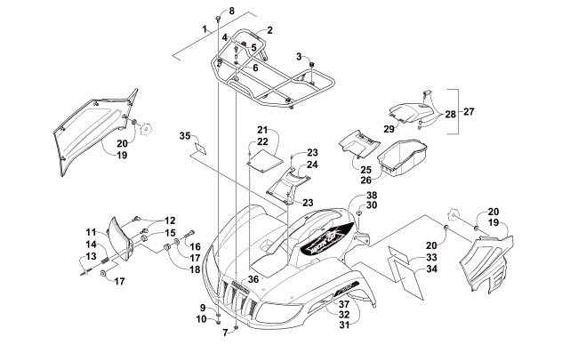 Parts Diagram for Arctic Cat 2015 TRV 700 LTD ATV FRONT RACK, BODY PANEL, AND HEADLIGHT ASSEMBLIES