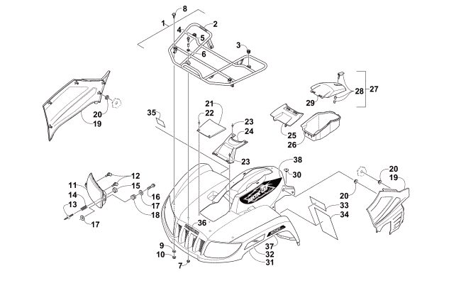 Parts Diagram for Arctic Cat 2015 TRV 550 LTD ATV FRONT RACK, BODY PANEL, AND HEADLIGHT ASSEMBLIES