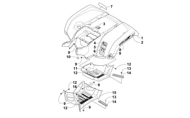 Parts Diagram for Arctic Cat 2015 TRV 1000 LTD ATV REAR BODY PANEL AND FOOTWELL ASSEMBLIES